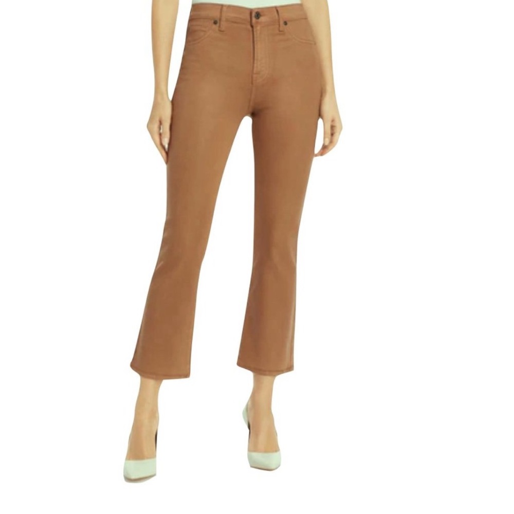 7 for all mankind coated tan kick flare jeans